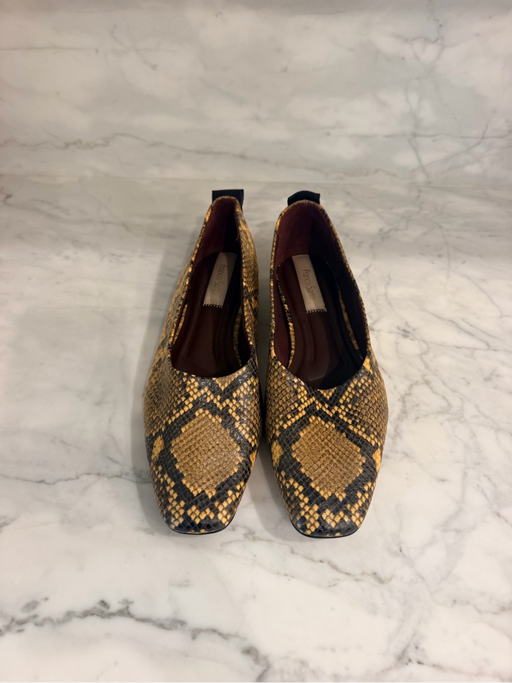 Franco Sarto Yellow Snake-Print Slip-On Flats